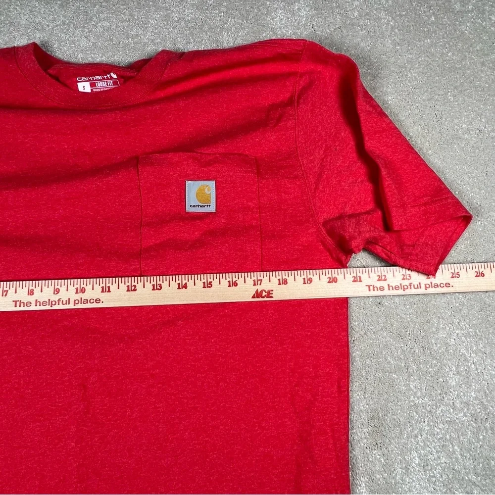 Carhartt Pocket T Shirt Loose Fit Short Sleeve Crew Neck Red Logo Men's Small